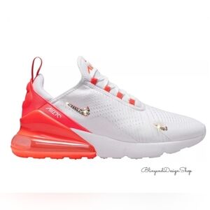 Bling Nike Air Max 270 Orange White Sneakers Shoes Customized with Crystals